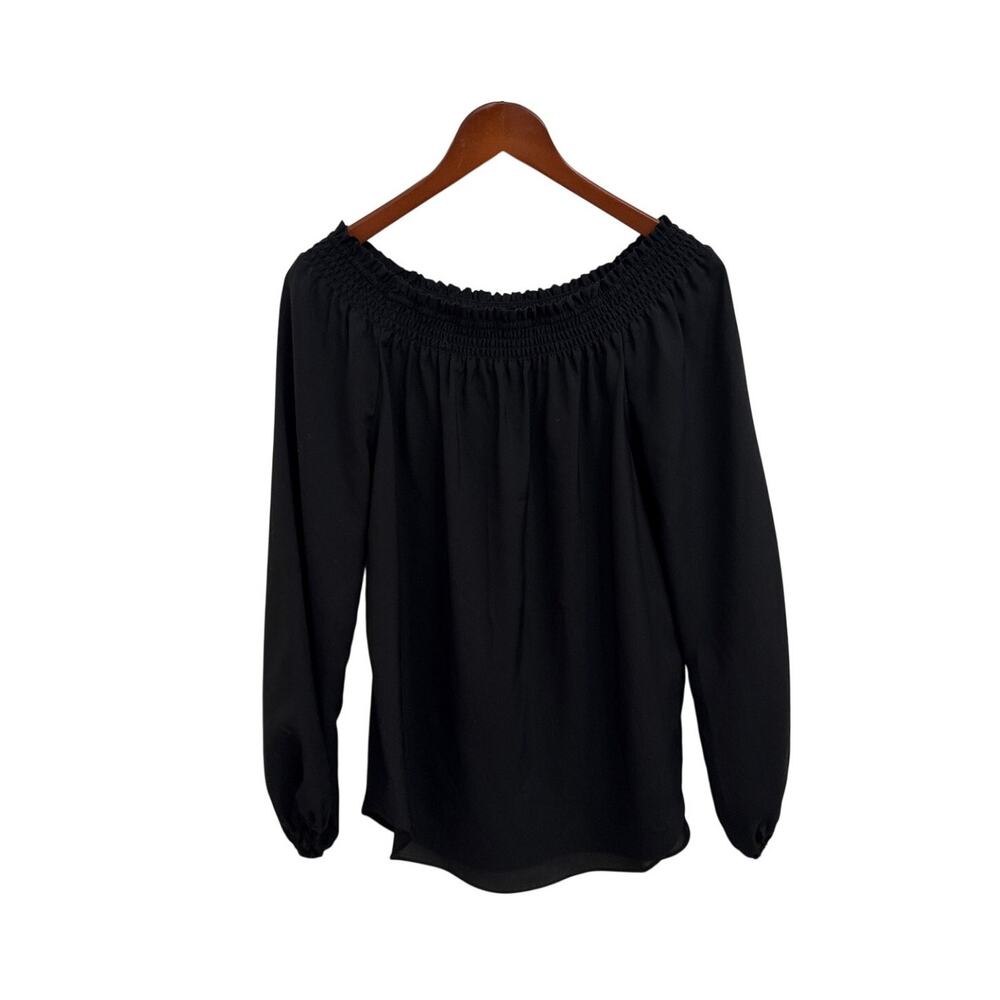 Saks Fifth Avenue Blouse Black Off Shoulder Pullover Puff Sleeve Top Size XS